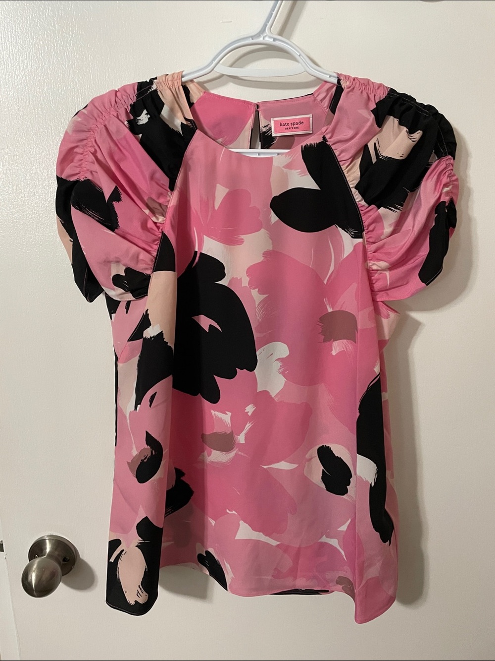 Kate Spade Pink Floral Puff-Sleeve Blouse Size Small
